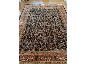 9' X 12' Patterened Asian Rug #1 - Black Base, Burgandy, Gold, Celadon Green With White Accents