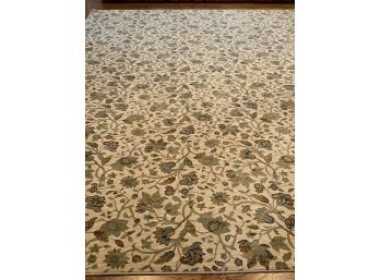 18' X 13'2' Patterened Stark Carpet #7 With Bound Edges #7- Beige Base, Celadon Green And Brown Accents