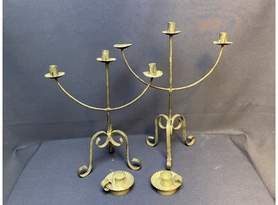 Metal Candle Holders, 2 Large And Two Small