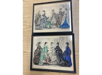 Pair Of Vintage Framed Prints Of Godey's Fashions For March And May, 1870