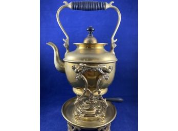 Brass Coffee Pot Teapot With Burner Warmer On Decorative Pourer Stand