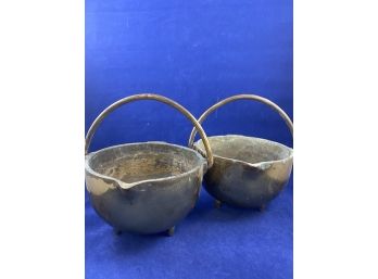 Pair Of Mini Brass Cauldrons
