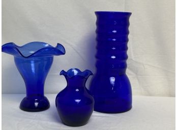 Colbalt Glass Vases, Set Of 3