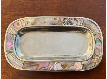 Alpaca Silver And Abalone Shell Small Dish, Made In Mexico