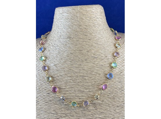 Gold Necklace With Pastel Austrian Crystals
