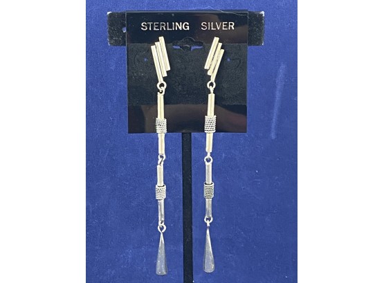 Sterling Silver Long Dangle Earrings, 4'