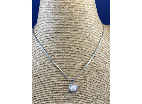 Sterling Silver Necklace And Pearl Pendant, 15'