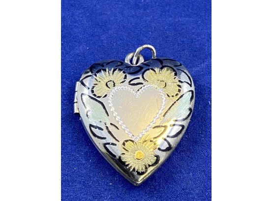 Sterling Silver Heart Locket With Floral Decorations