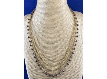 Victorian Inspired, Multi Strand Gold Necklace With Beads