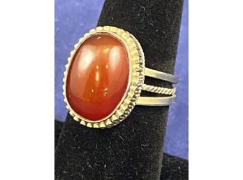 950 Silver Ring With Carnelian? Stone And Fillagree