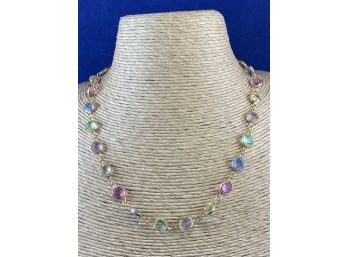 Gold Necklace With Pastel Austrian Crystals