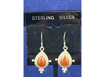 Sterling Silver Earrings With Carnelian Stone