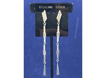 Sterling Silver Long Dangle Earrings, 4'