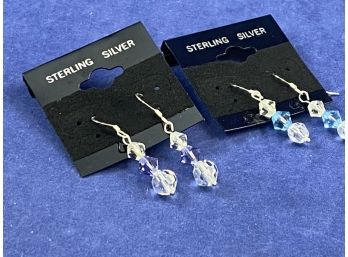 Two Pairs Of Sterling Silver And Swarovski Crystals Earrings