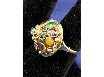 Ballerina Ring, Made In India, Emerald?, Amethyst, Garnet, 9K
