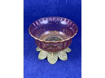 Bohemian Glass Bowl With Metal