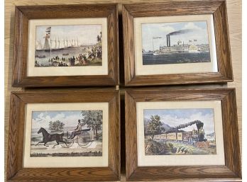 Set Of Four Vintage Transportation Prints, Wood Frames