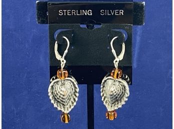 Sterling Silver Dangle Earrings With Amber Accents