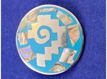 Alpacca Silver And Abalone Pendant Pin, Made In Mexico