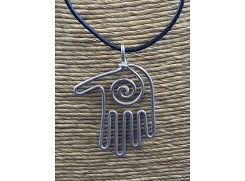 Sterling Silver Judaica Hamsa Necklace On Leather Chain