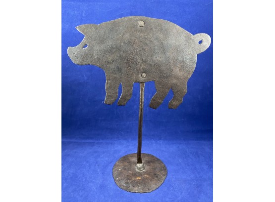 Adorable Rustic Metal Pig On Stand