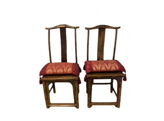 Pair Of Two Asian Inspired Chairs With Pillows