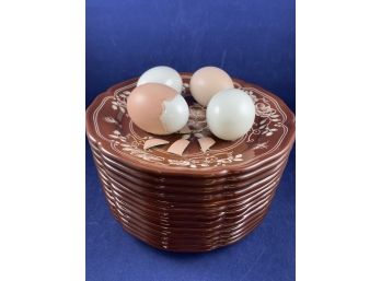 Tiffany & Co Este Ceramiche Italy Trompe L'oeil Hard Boiled Eggs Lidded Bowl, Cookie, Jar