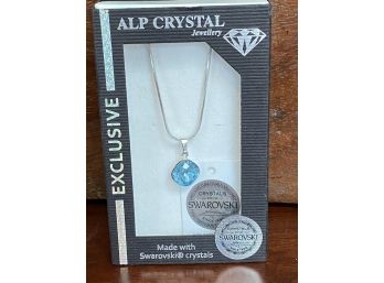 ALP Swarovski Crystal Necklace On Silver Tone Chain, Blue