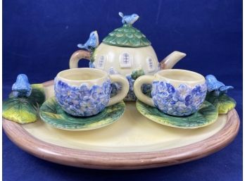 Mud Pie Blue Bird And Hydrangia Mini Tea Set