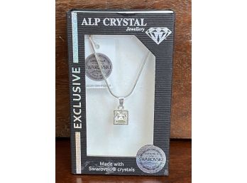 ALP Swarovski Crystal Necklace On Silver Tone Chain, Clear Square