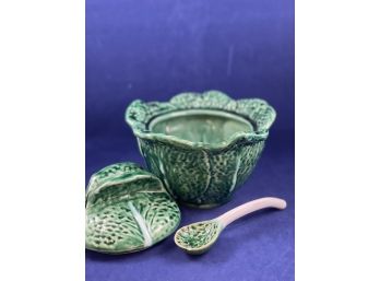 Cabbage Pattern, Sauce Bowl With Lid And Spoon Cabbage Pattern