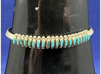 Sterling? Silver And Turquoise Cuff Bracelet
