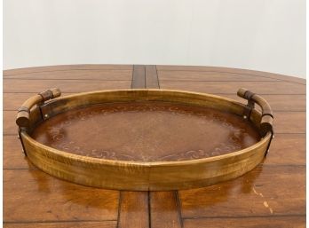 Vintage Wood And Leather Tray With Handles