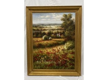 Tuscany Poppy Field By Sung Morgan Kim, Original Oil Painting On Canvas