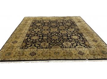Asian Beige And Black Patterned Wool Rug 8' 1.5'  X  10' 4'