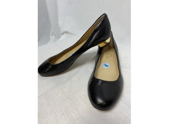 Marc Fisher Black Flats With Gold Heel Size 6