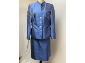 Akris 2 Piece Blue Silk Skirt & Blazer