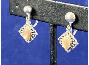 Sterling Silver Clip On Earrings With Rose Quartz Stone