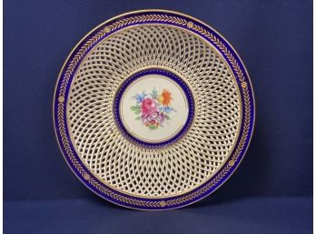 Dresden Germany Reticulated Floral Cobalt & Gold Bowl