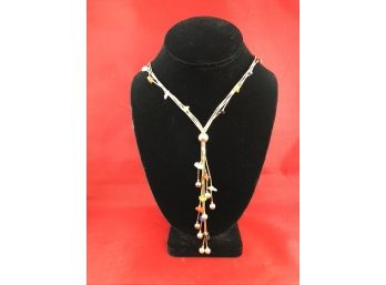 16' Sterling Silver Signed Necklace With Semi Precious Stones