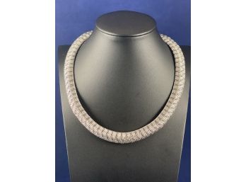 Unique Sterling Silver, Omega Necklace Woven SIlver, Signed CA  18'