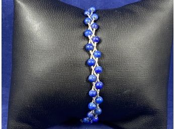 Sterling Silver Handmade Bracelet With Lapiz Blue Beads