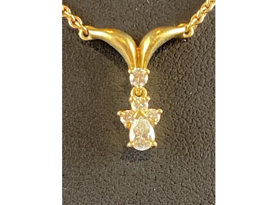 14K Gold And Diamond Angel Necklace, 15' Signed KW