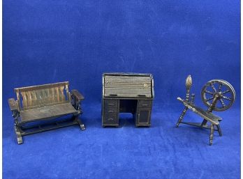 Vintage Lot Of 3 Durham Industries Metal Die Cast Miniatures, Swing, Desk, Loom