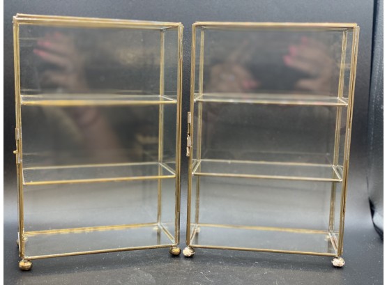 Pair Of Two Tabletop Glass Display Cases For Minitures