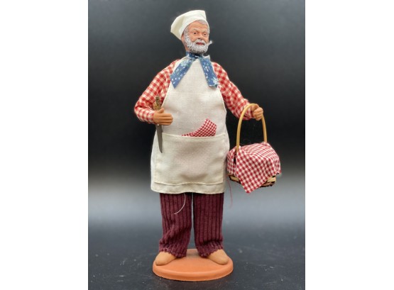Santon Claude Carbonel Chef With Basket And Knife, Clay Terracotta Figure Made In De Provence France