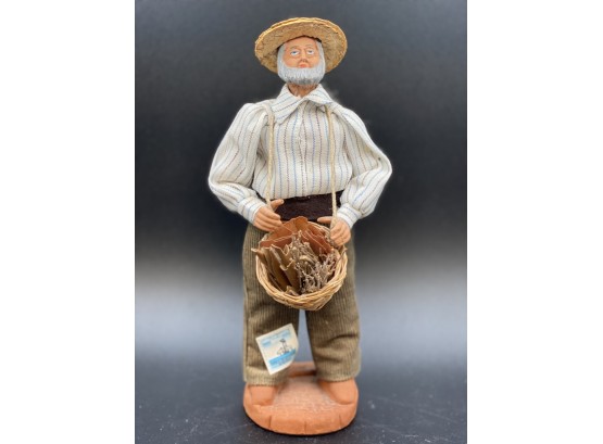 Santon Gelato Man Collecting Wood For Fire, Clay Terracotta Figure Made In De Provence France