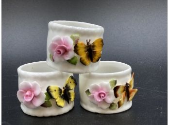 Coalport Bone China Porcelain Mini Flower & Butterfly Napkin Rings, Set Of 3