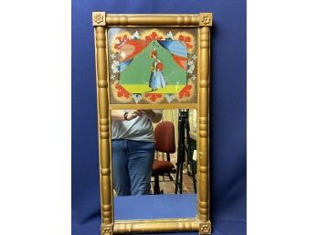 Antique Mirror With Reverse Hand Painted Glass With Vaudeville Painting