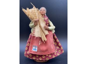 Santon Gelato Woman Harvesting Wheat, Clay Terracotta Figure Made In De Provence France